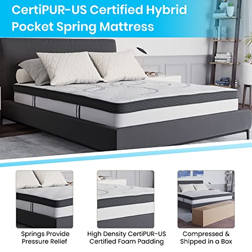 Queen Size Beige Fabric Upholstered Platform Bed with Pocket Spring Mattress F413