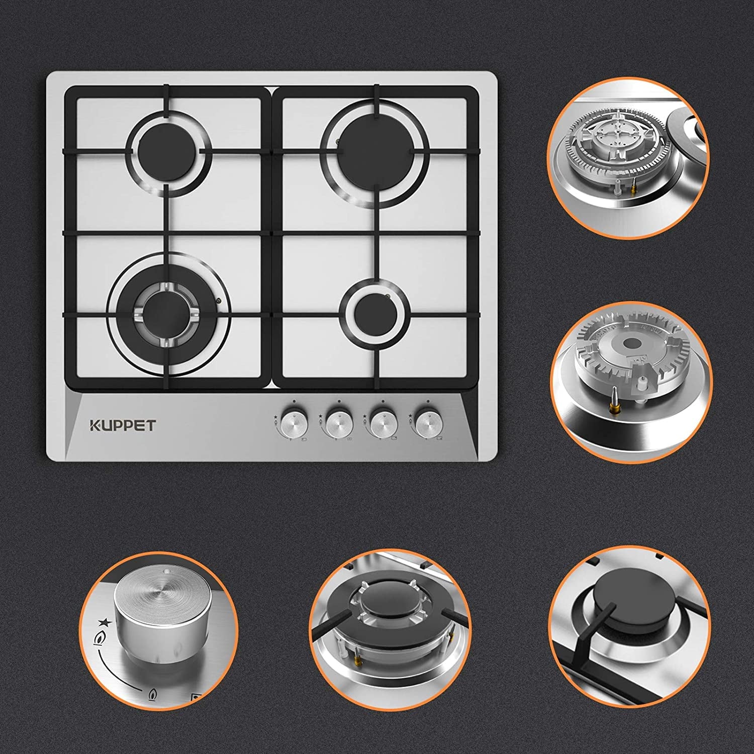 24 Inch 4 Burner Stainless Steel Gas Cooktop F58053
