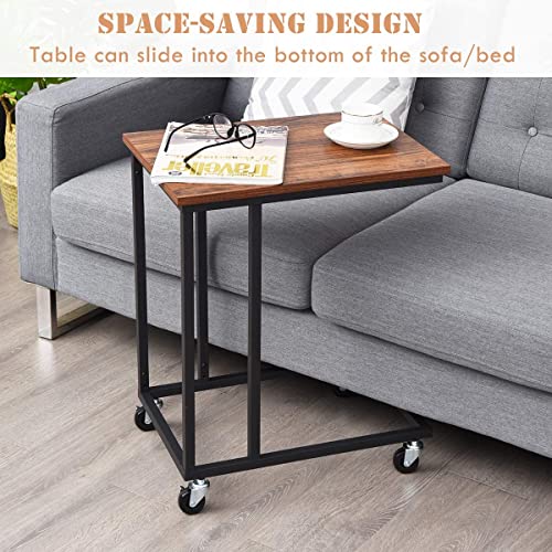 Mobile C Shaped Side Table with Lockable Wheels (Walnut) N755225