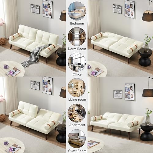 Light Green Convertible Futon Sofa Bed with 2 Removable Arms U330544