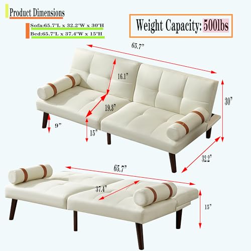 Light Green Convertible Futon Sofa Bed with 2 Removable Arms U330544