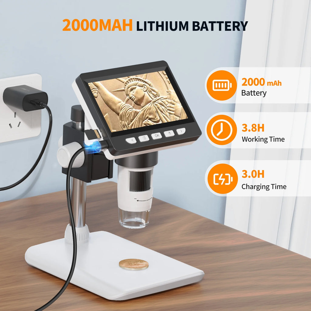 4.3 Inch IPS Screen 1-1000X Magnification Zoom Digital Microscope with 8 Adjustable LED Lights L33054