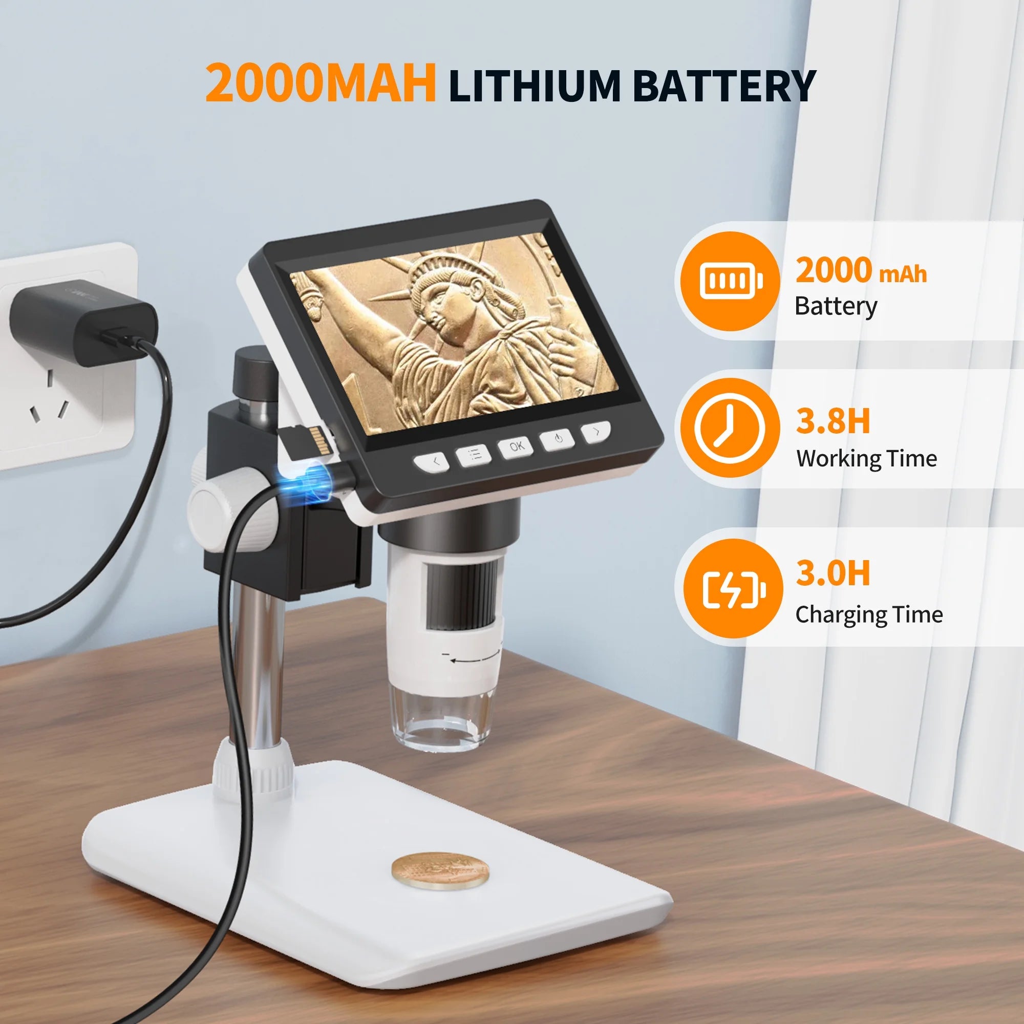 4.3 Inch IPS Screen 1-1000X Magnification Zoom Digital Microscope with 8 Adjustable LED Lights L33054