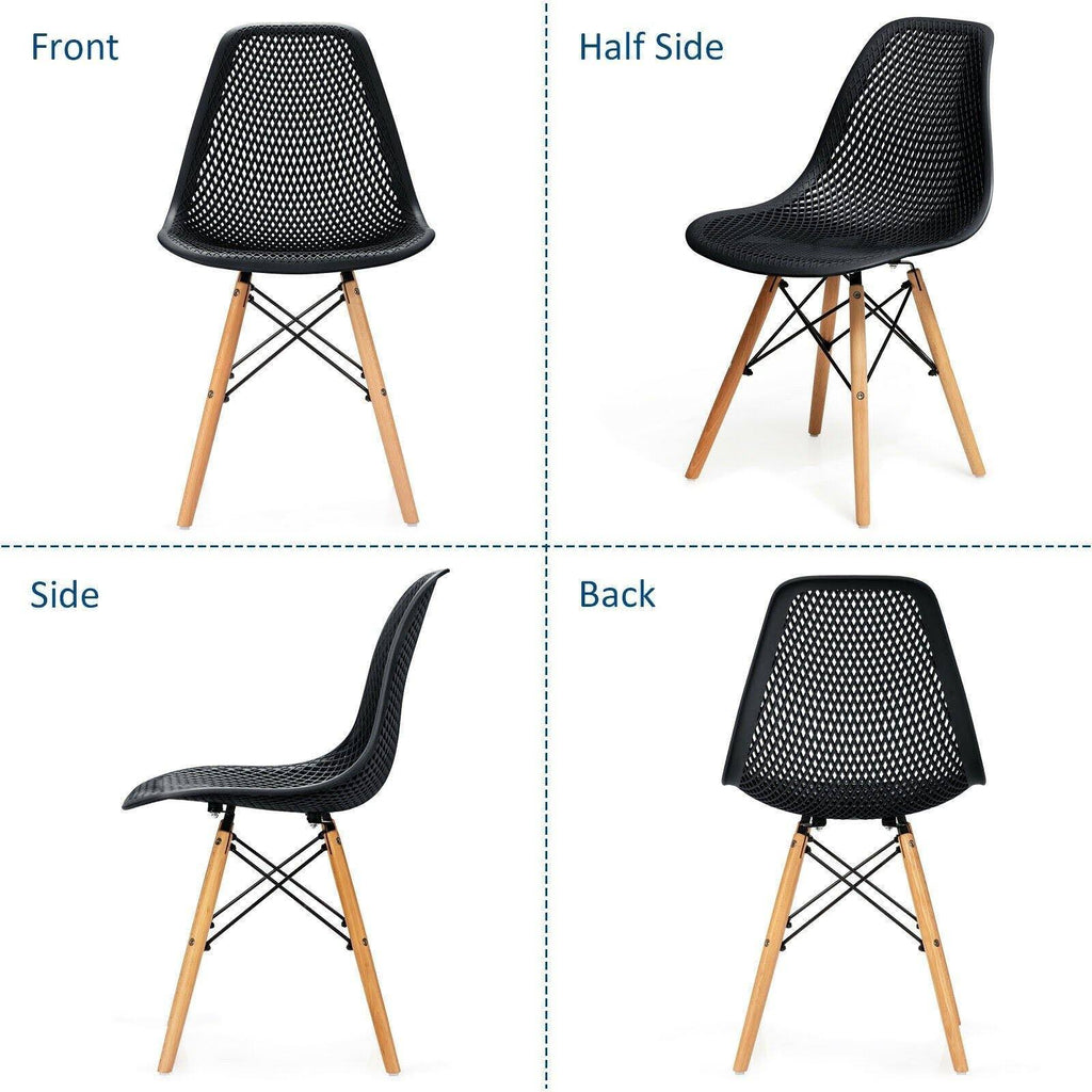White Plastic Hollow Chair Set with Wood Leg I966