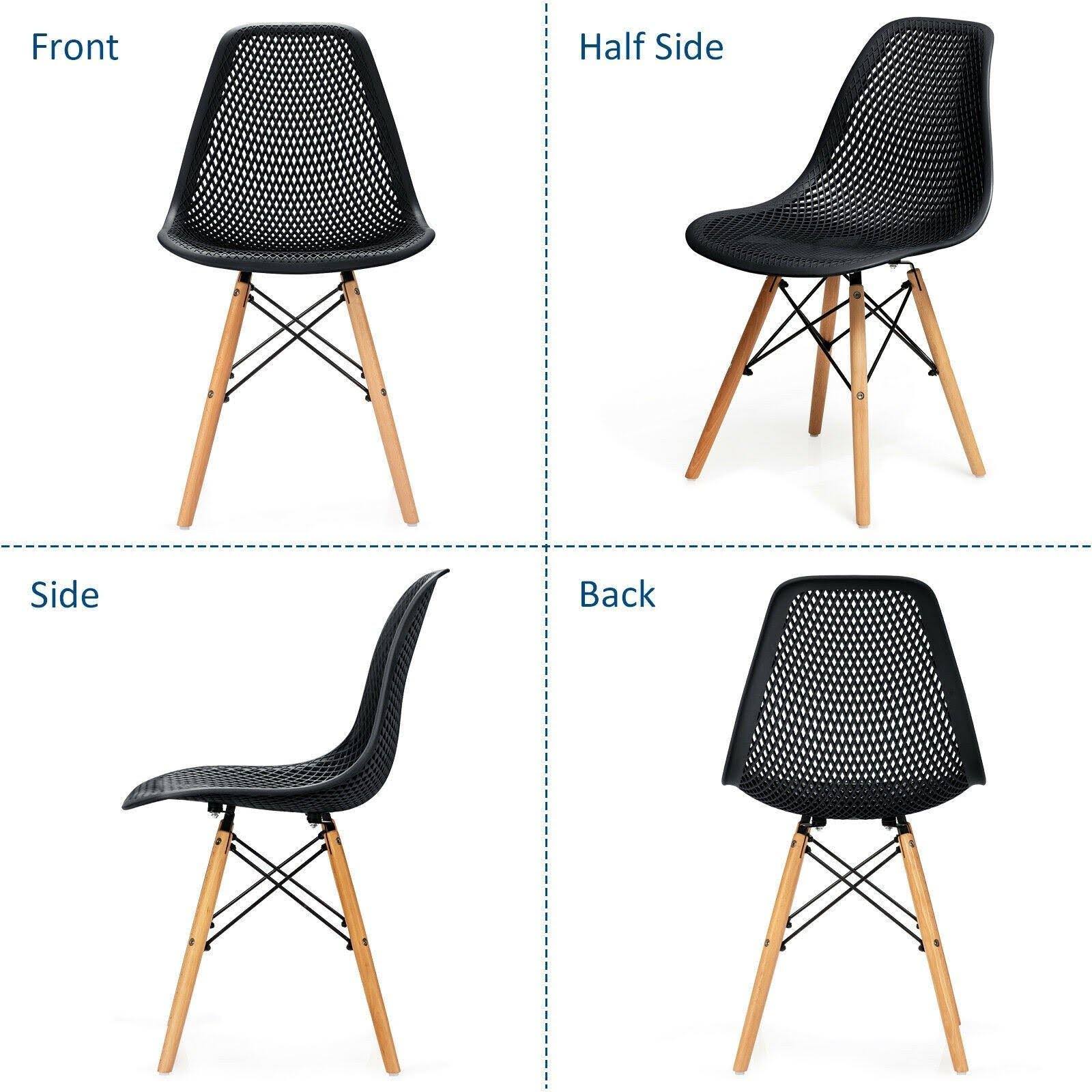 White Plastic Hollow Chair Set with Wood Leg I966