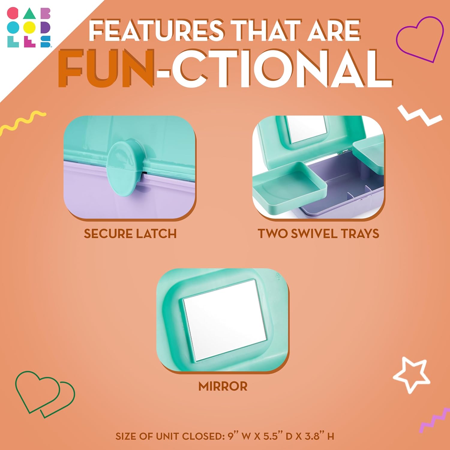 Two-Tone Peach on Seafoam Hard Plastic Makeup Box with 2 Swivel Trays C5068