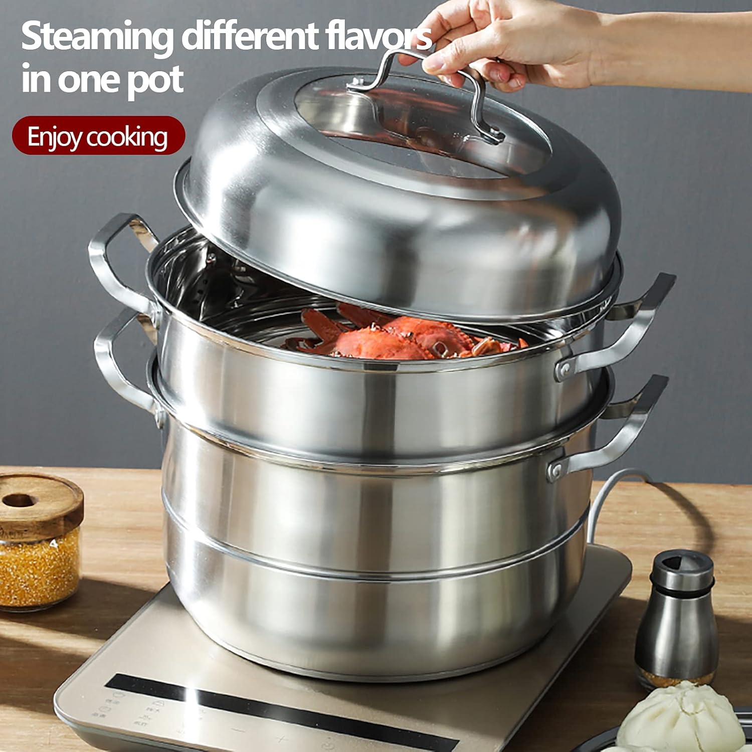 Stainless Steel 5 Levels Steamer with Glass Lid 32cm A397