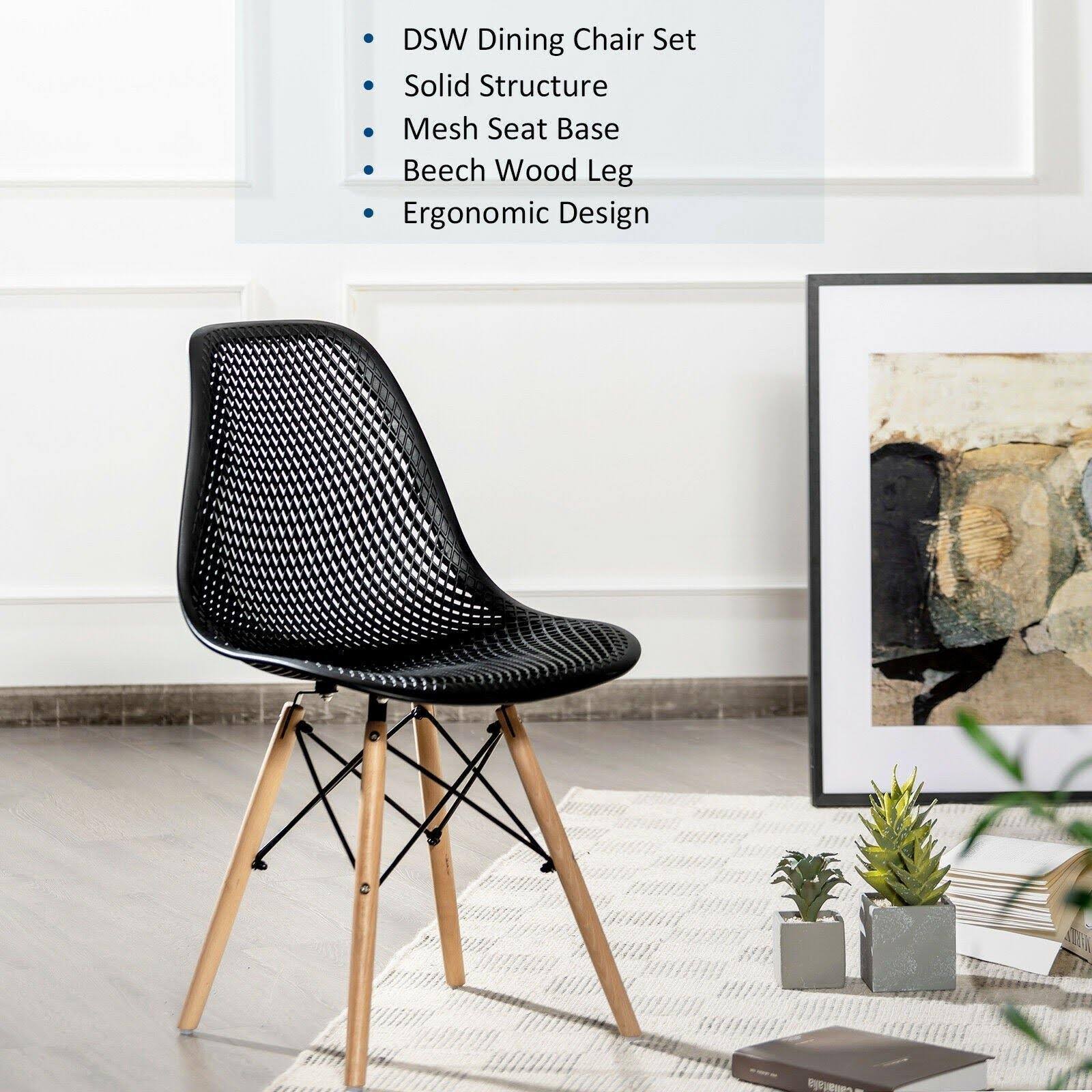 White Plastic Hollow Chair Set with Wood Leg I966