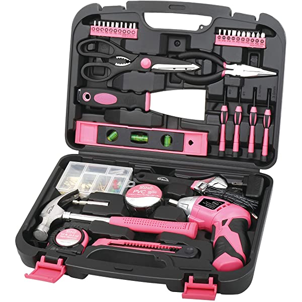 135 Piece Pink Household Tool Kit with Cordless Screwdriver X993985