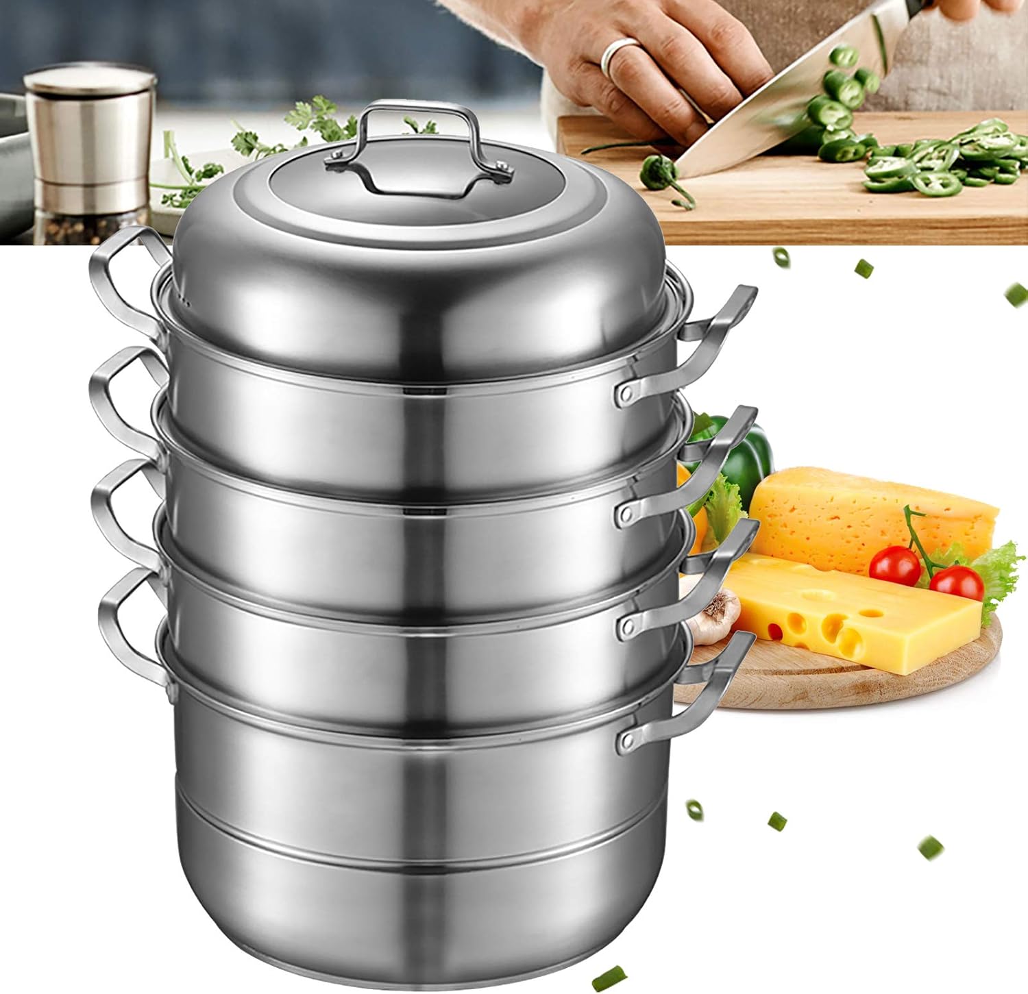 Stainless Steel 5 Levels Steamer with Glass Lid 32cm A397