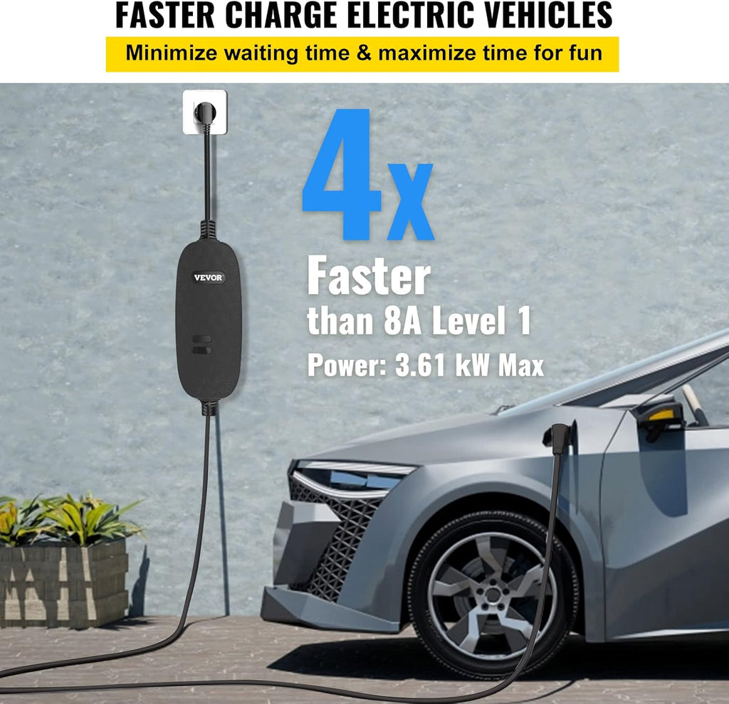 15 Amp 110-240V Portable Electric Vehicle Charger with 25 ft Charging Cable T8293
