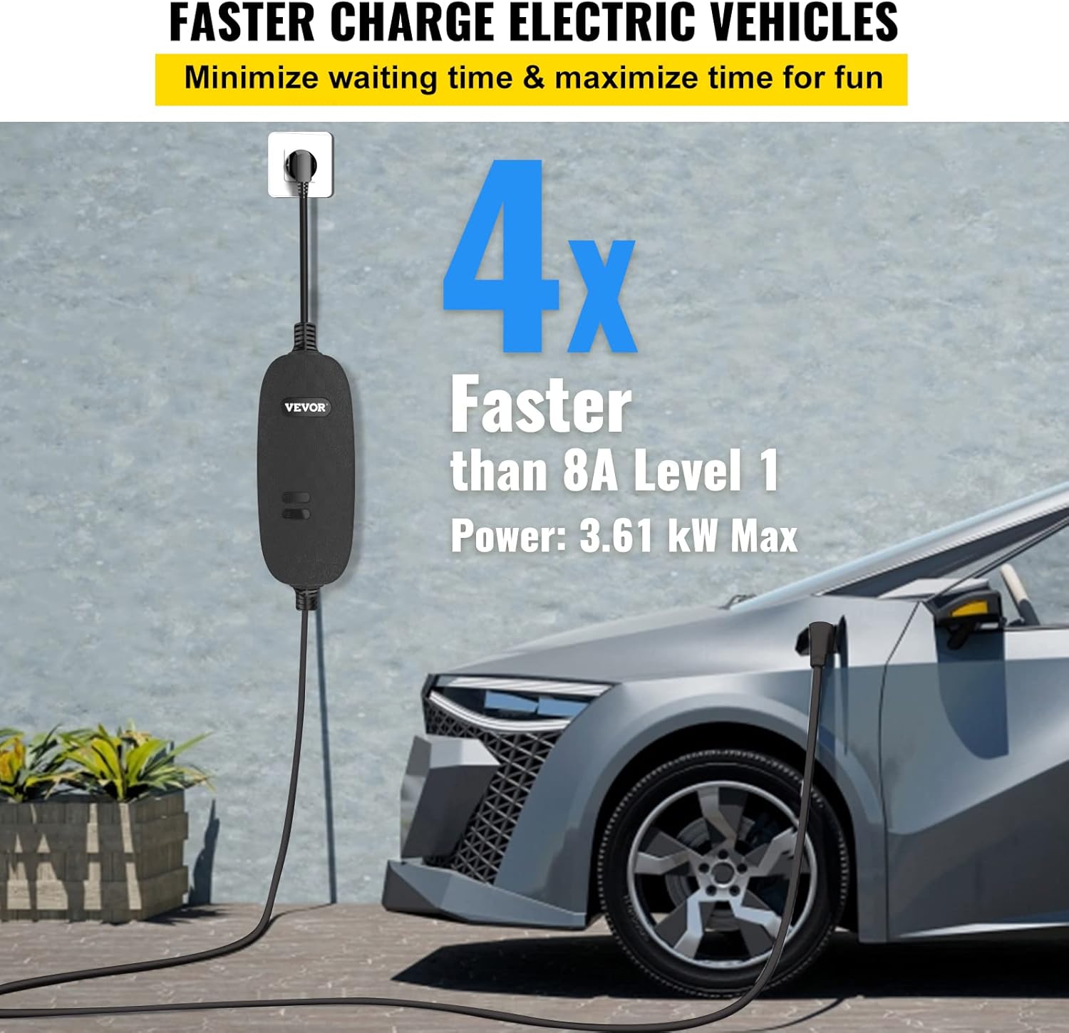 15 Amp 110-240V Portable Electric Vehicle Charger with 25 ft Charging Cable T8293