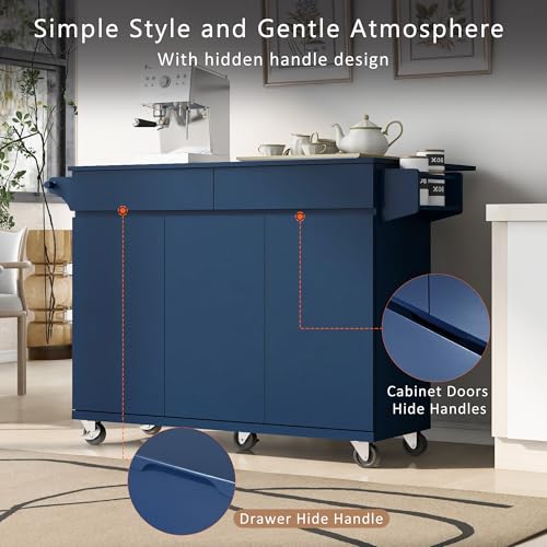 Large Kitchen Island with 2 Drop Leaf, Rolling Kitchen Cart on 5 Wheels with Power Outlet, Folding Storage Dining Table with Spice & Towel Rack, 3 Drawers Z238980