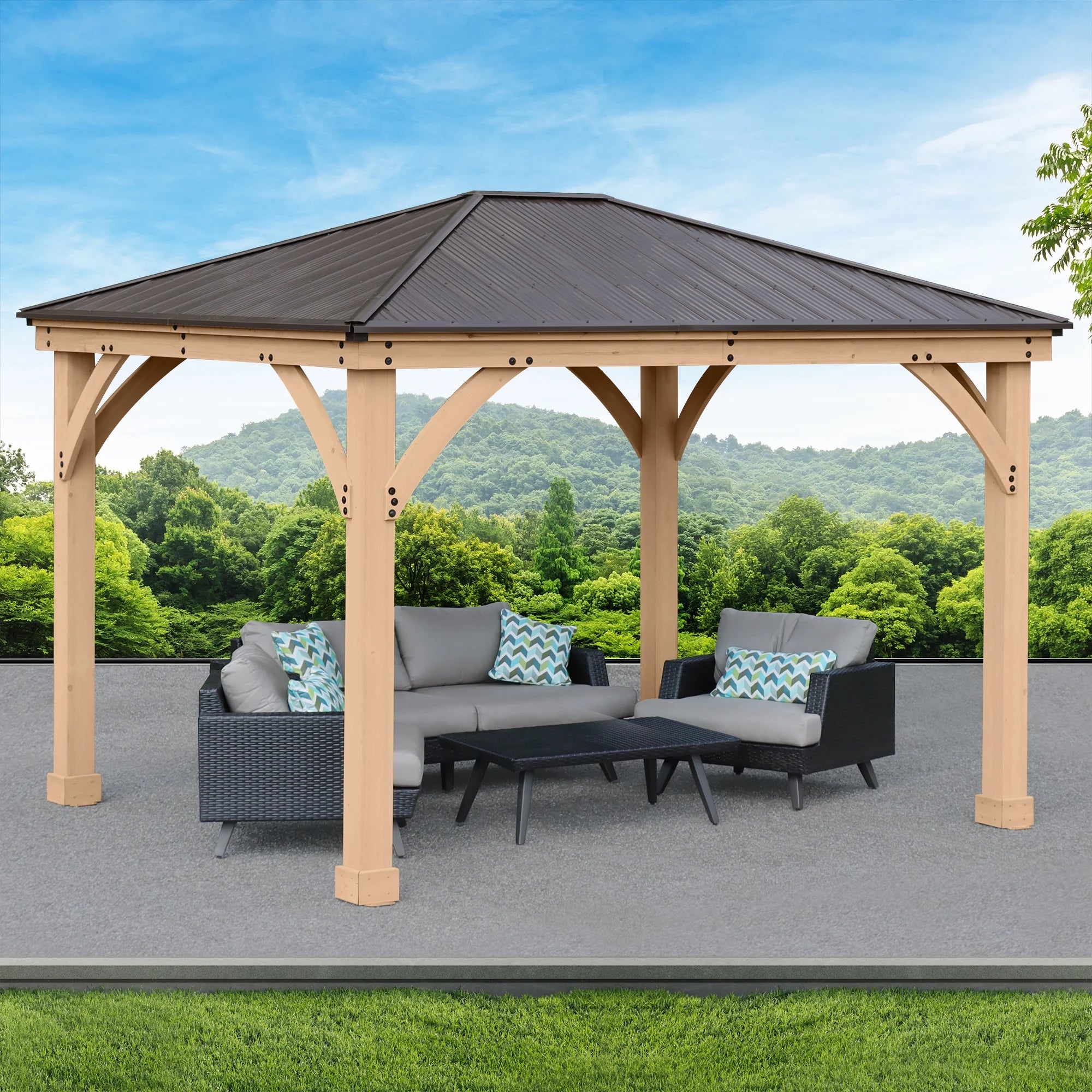 10 ft. × 12 ft. Cedar Gazebo with Aluminum Roof M64401