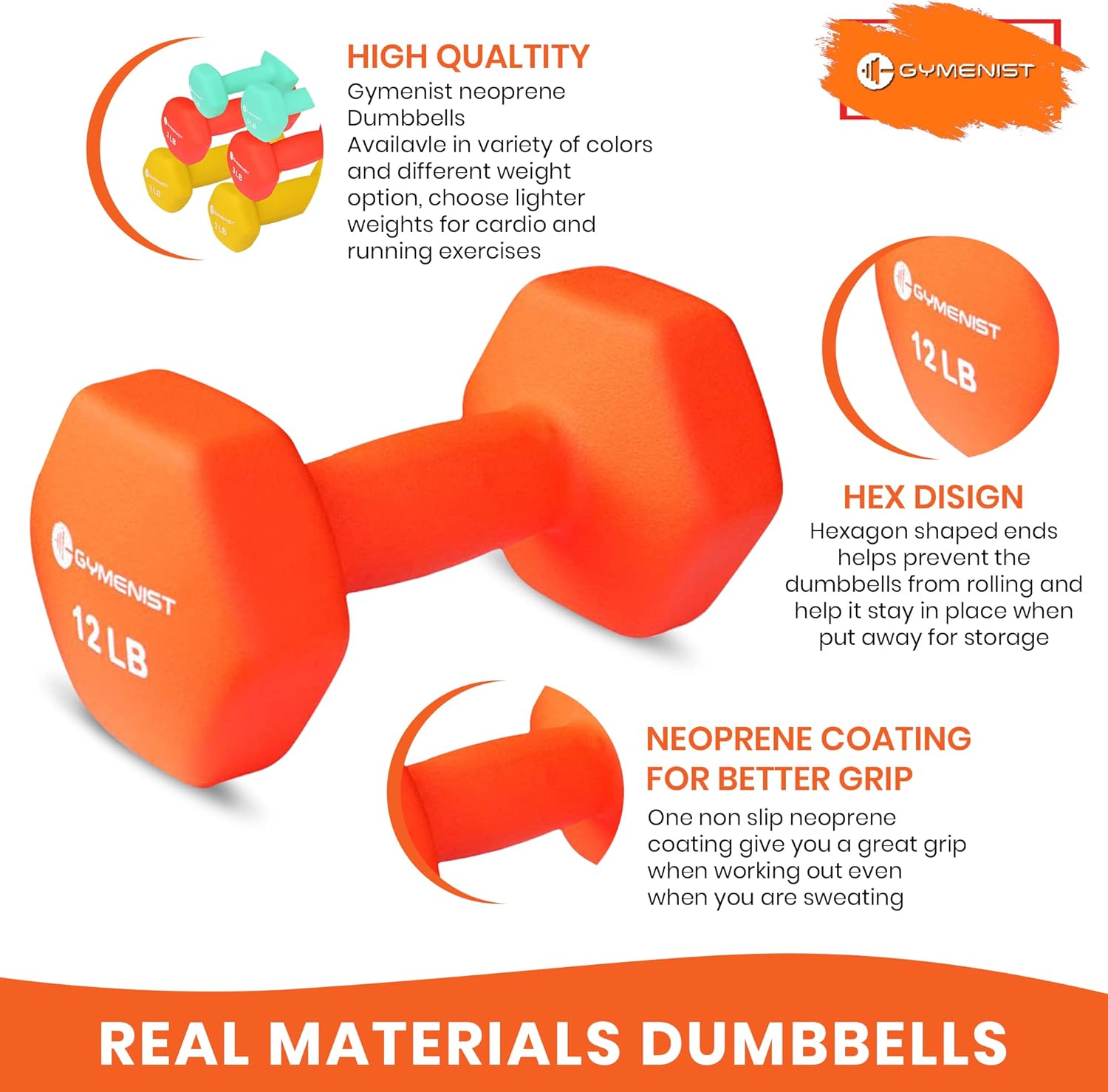 Pair of Dumbbells Set of 2 Soft Non Slip Grip Dumbbells Covered with Neoprene (12 LB) R9680