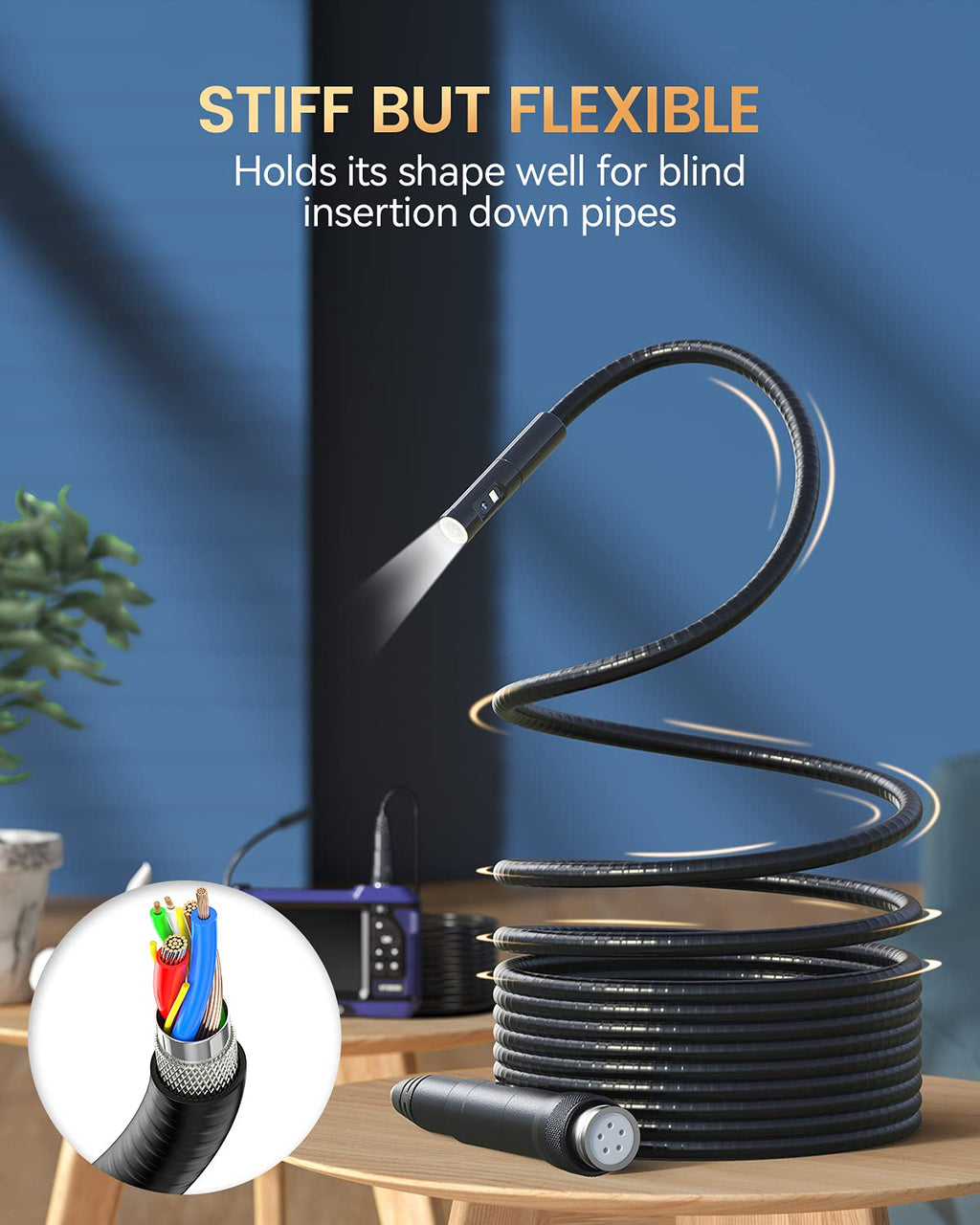 10DM Borescope with Light, Waterproof Flexible Cable, 5 IPS Color Screen Q112498