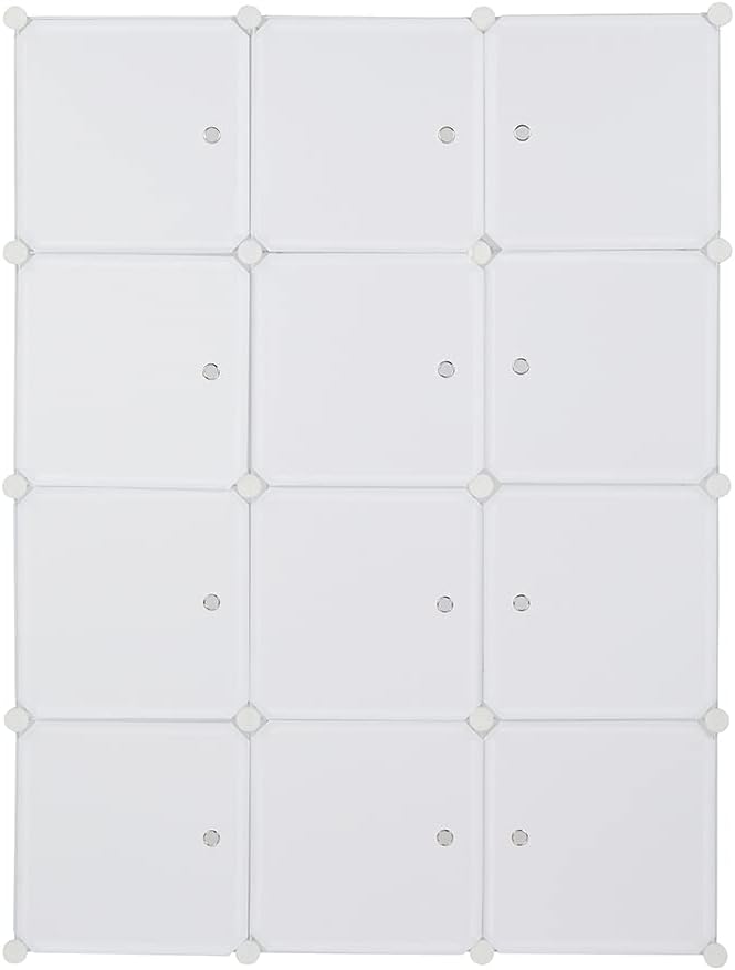 White 12 Cube Plastic Storage Shelves with Hanging Rod S29778