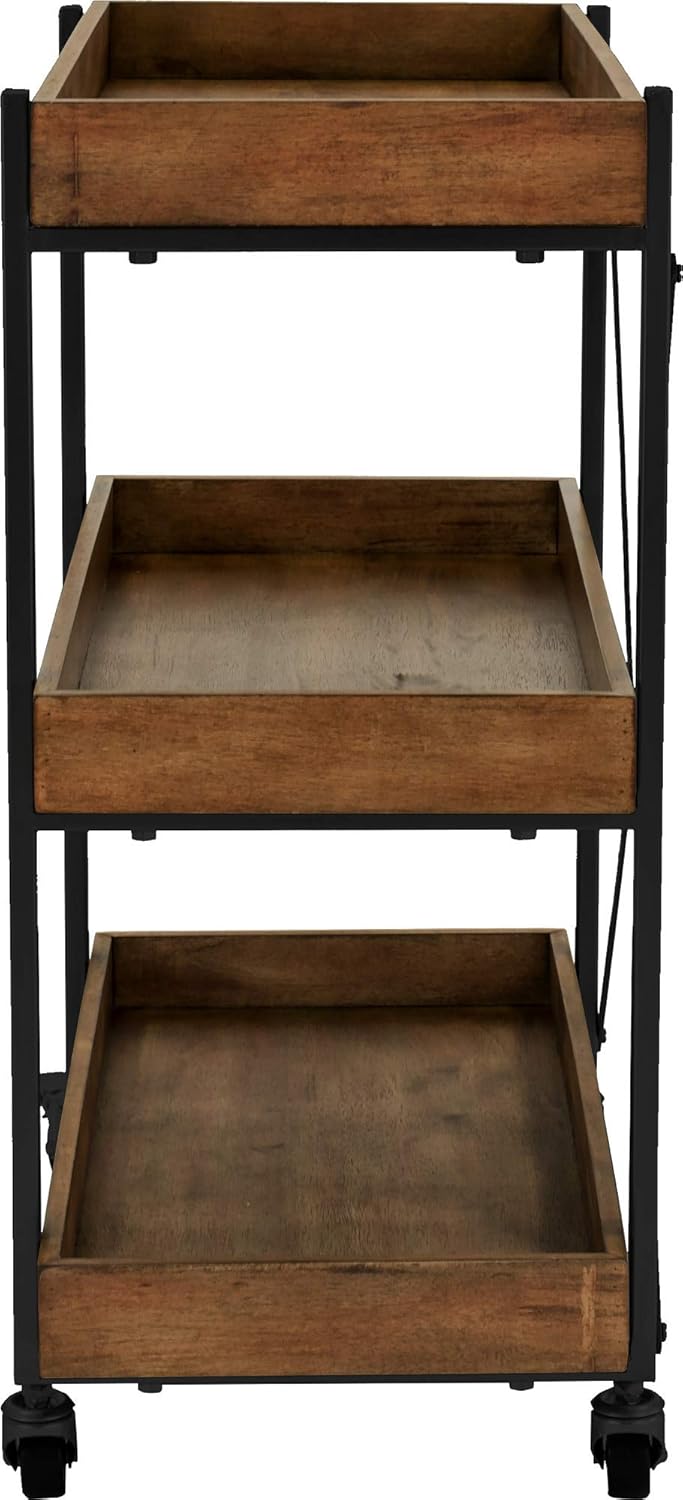 32 Inch Rolling Bar Cart with Wheels, Wood, Matte Black Metal Finish Z8004