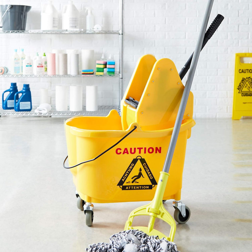 Rectangular Mop Bucket and Down Press Wringer Combo, 35-Quart, Yellow I405