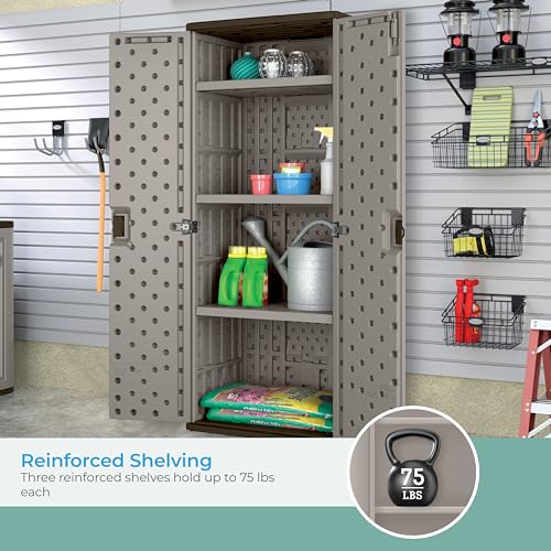 Plastic Tall Storage Cabinet with Doors and Shelves M3833