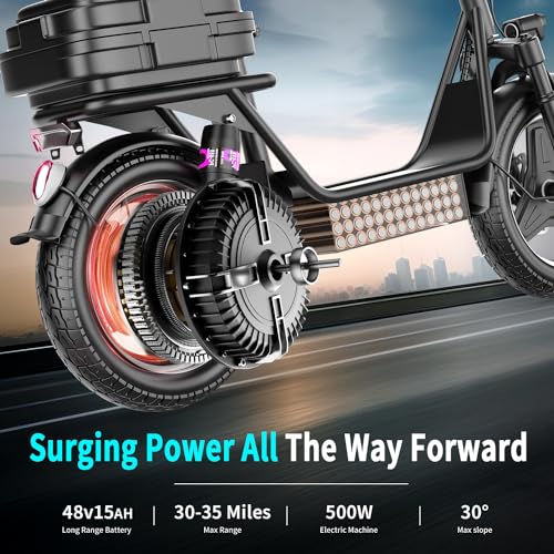 500W Peak Motor Sit Down E Scooter with Basket, 14" Pneumatic Tire W8476