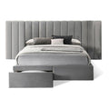 Solid Wood Velvet Queen Headboard with Footboard in Gray Z483253