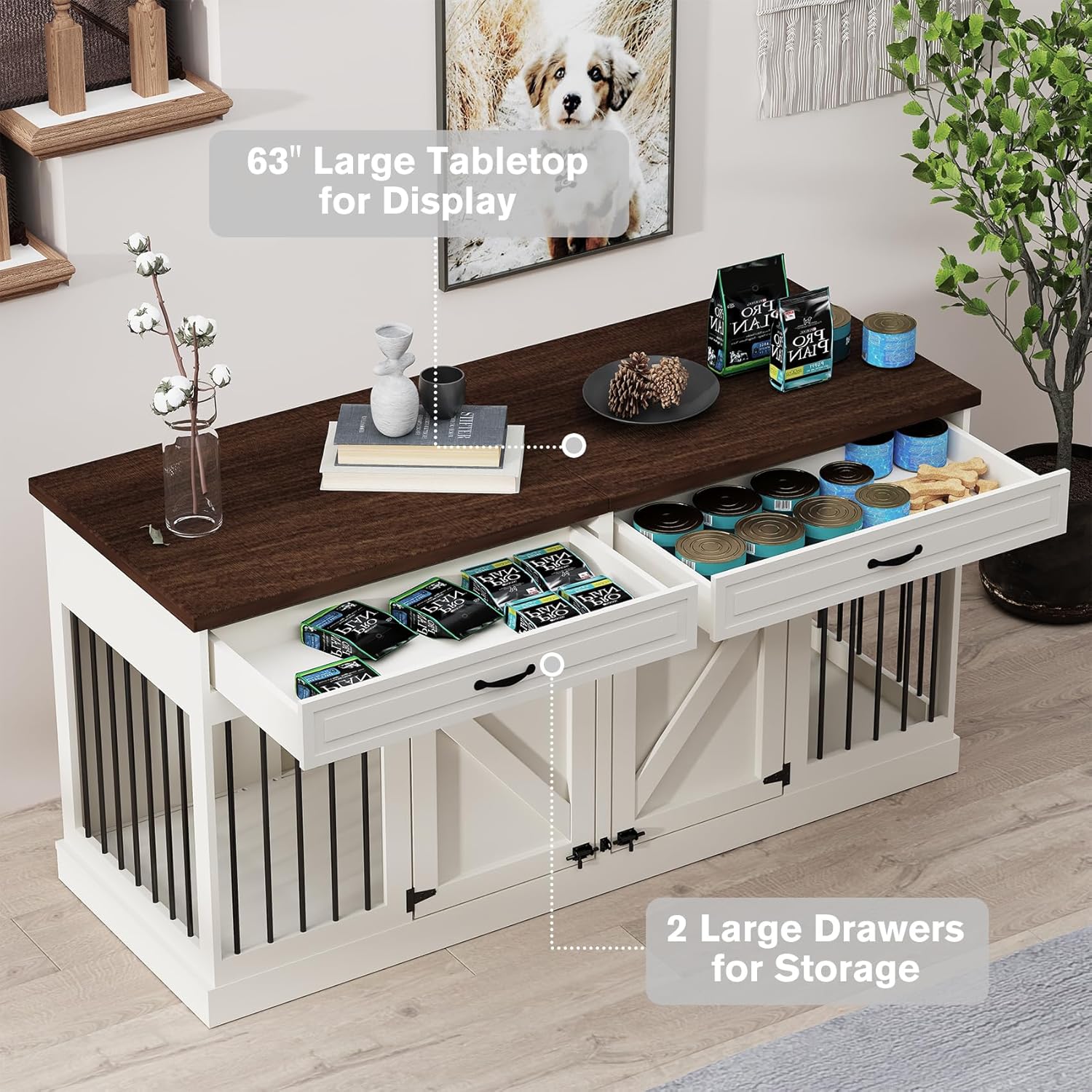 White 2 Drawer Wooden Dog Crate J467