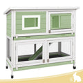 Green Two Story Rabbit Hutch with Wheels A537369