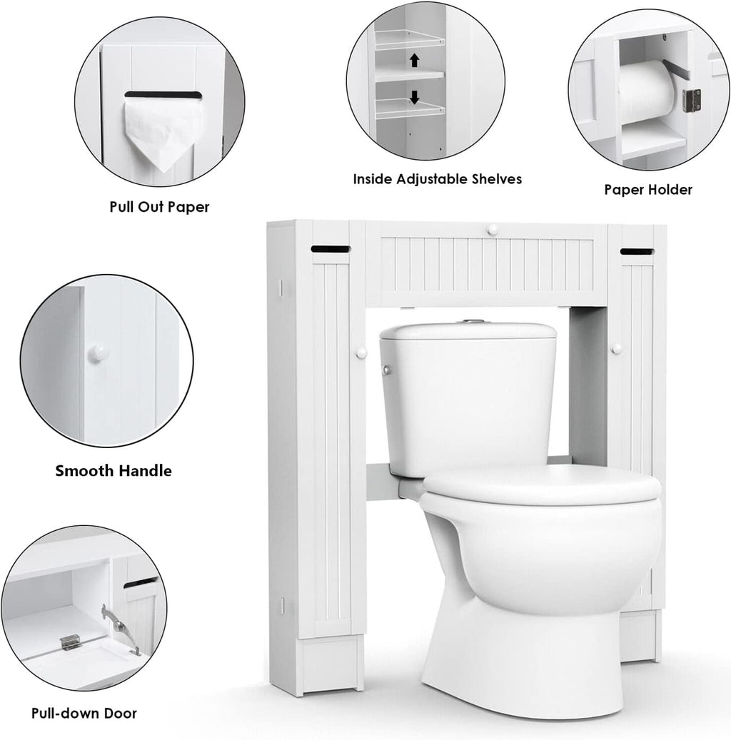 White Freestanding Over The Toilet Cabinet with 2 Side Doors G709