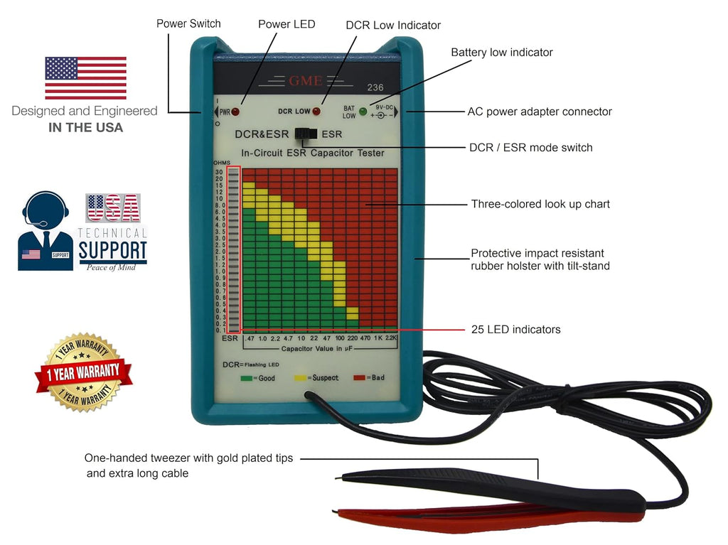 Professional ESR Capacitor Tester Capacitance Meter Pack of 2 K334203