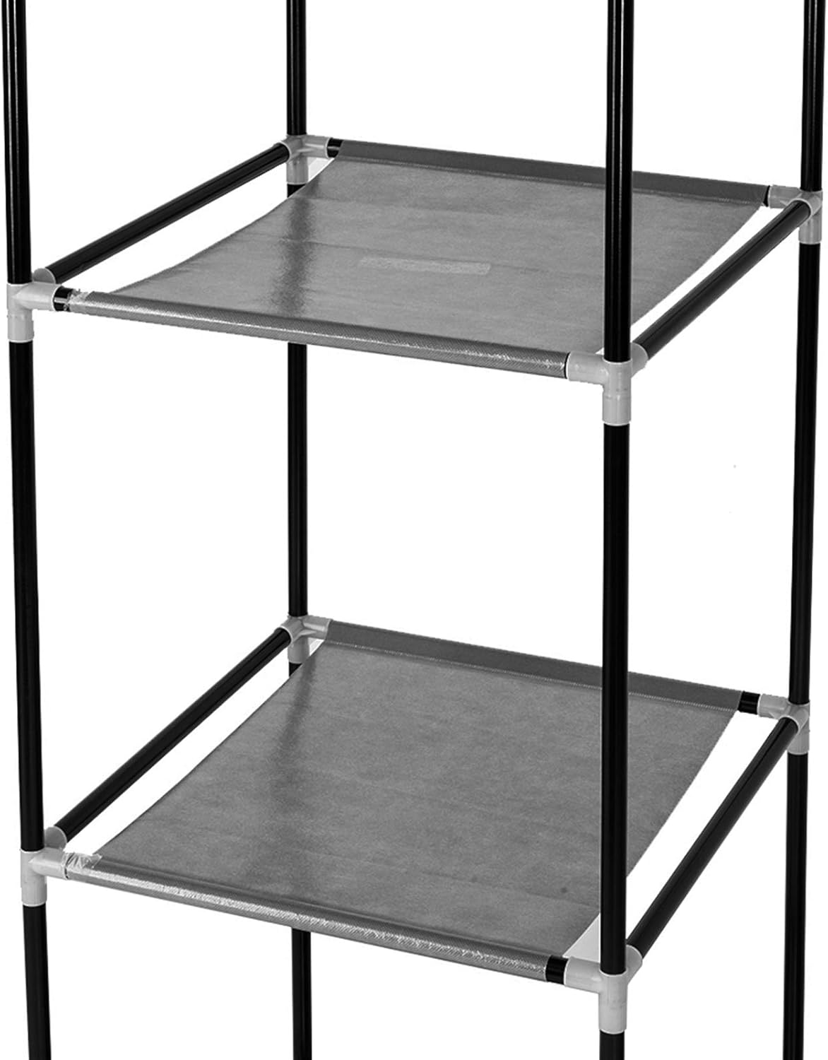 Black Non-Woven Fabric Portable Closet Wardrobe with Shelves and Cover N455394