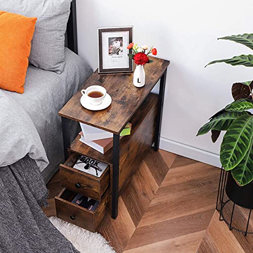 Greige and Black Narrow End Table with Drawer and Open Storage Shelf X5605
