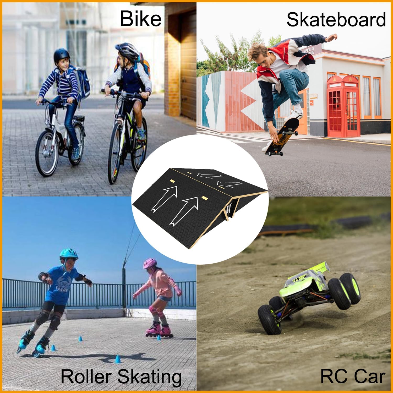 Black Double Sided Skateboard Ramp with Carry Rope Y606141