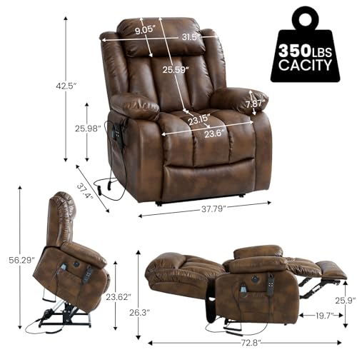 Large Power Lift Recliner with Heated and Massage, Breathable Leather (Dark Blue) G74525