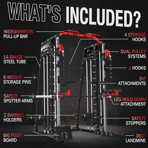2200lbs Squat Rack with LAT-Pull Down System & Cable Crossover Machine with Adjustable Weight Bench J406020