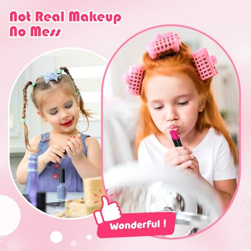 Pretend Makeup Kit for Girls: Kids Pretend Play Makeup Set with Cosmetic Bag - Fake Makeup Toy Set for Toddler - Little Girls Age 3+ (Not Real Makeup) Orange J4664