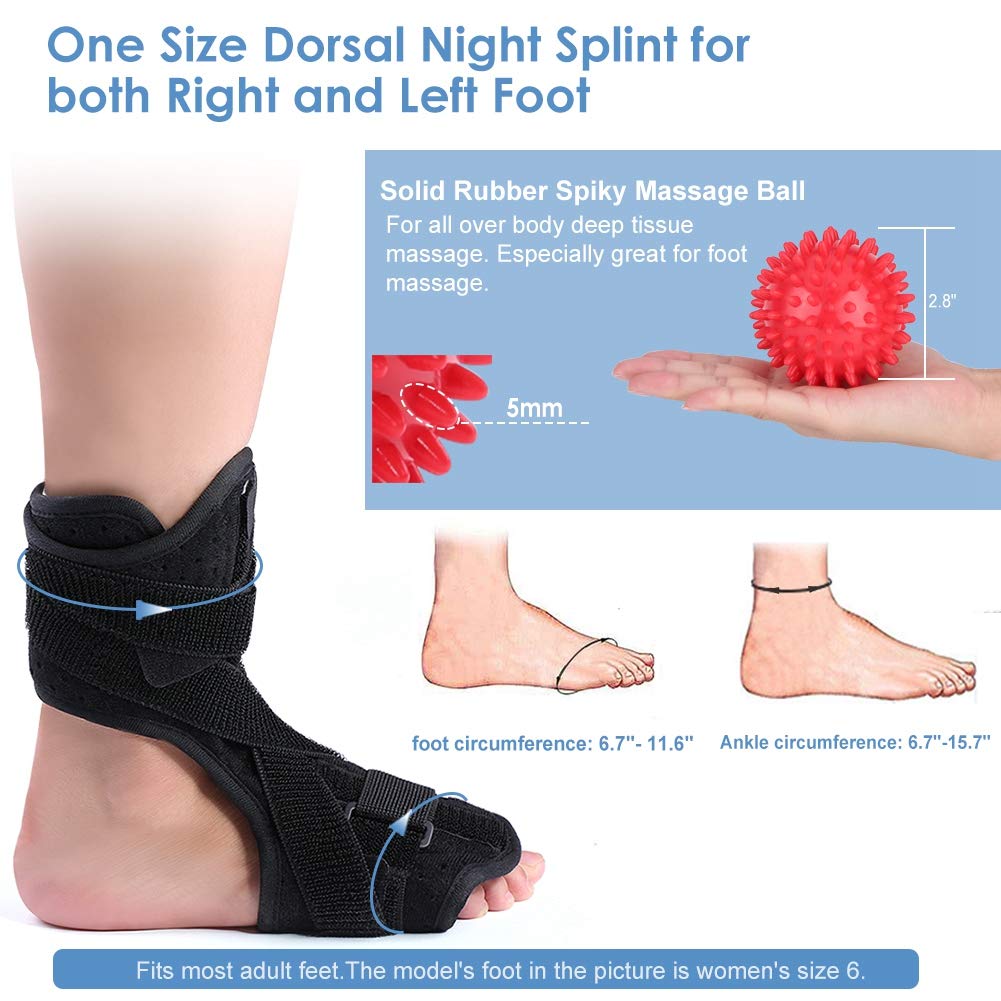 Adjustable Plantar Fasciitis Night Splint Orthotic Brace with Spiky Massage Ball W961542