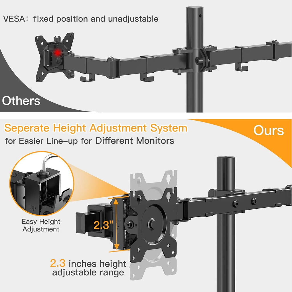 Dual Monitor Stand with Glass Base, Height Adjustable Two Arm Monitor Mount, Heavy Duty, Pack of 2 I8023
