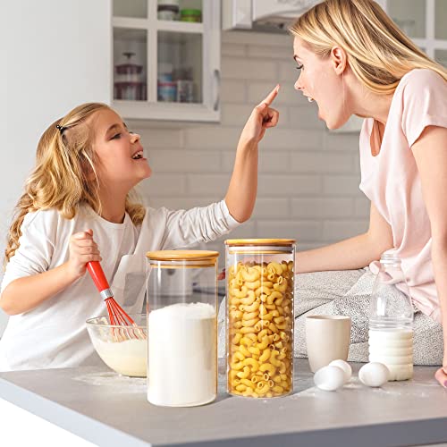 Set of 3 Glass Food Storage Jars with Airtight Bamboo Wooden Lids L91663