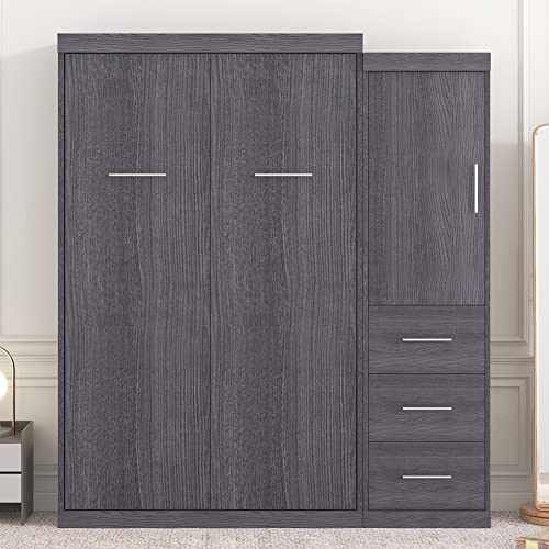 Antique Wood Full Size Murphy Bed with Drawers and Shelf Z1135