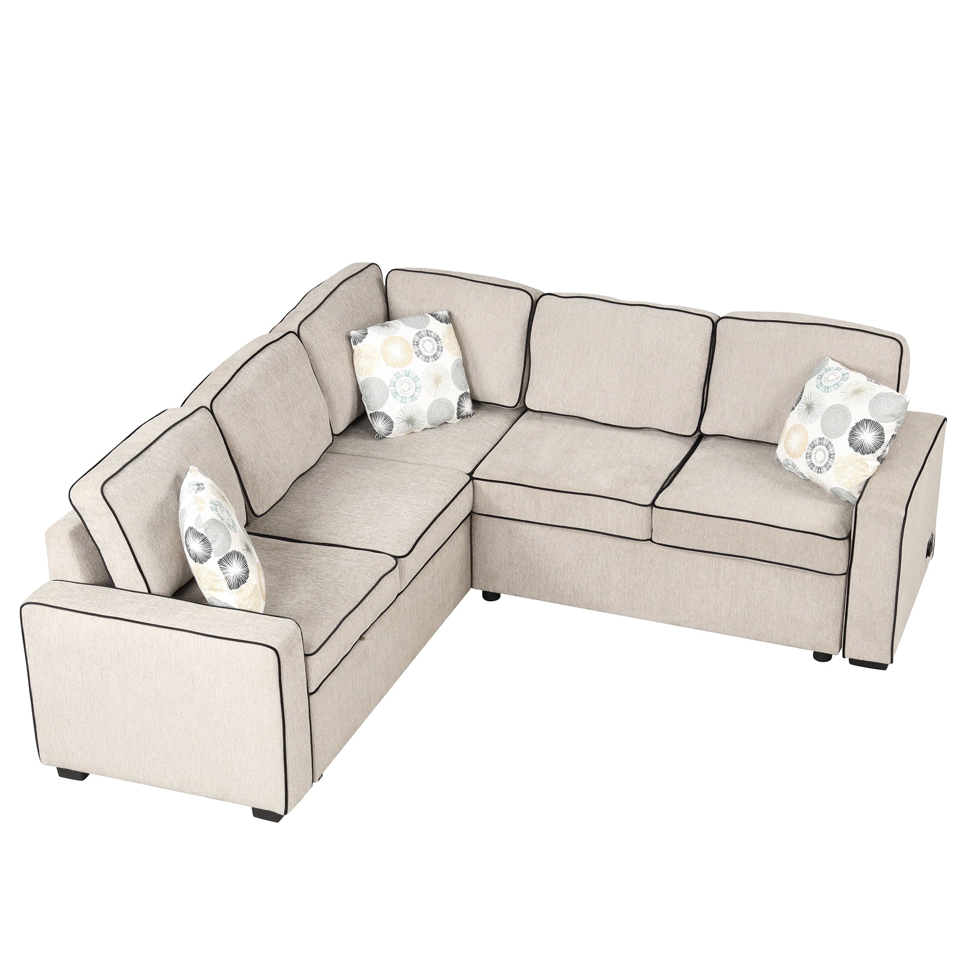 5 Seat L-Shaped Pull Out Sofa Bed with USB Ports, Cream D59172