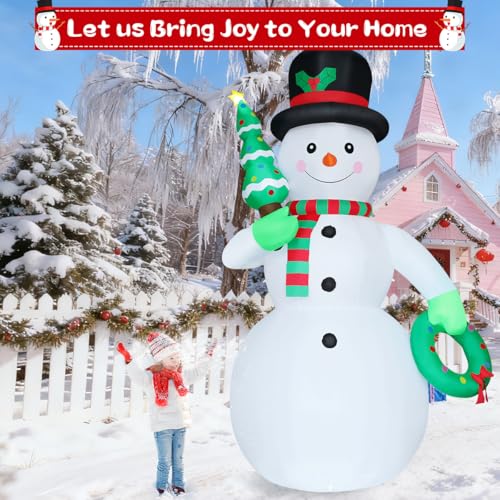12 FT Christmas Inflatable Snowman with Christmas Tree & Wreath Built-in LEDs N347064