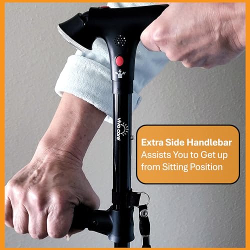 Foldable Adjustable Lightweight Walking Cane with Light & Alarm U8661