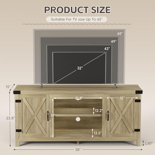 Gray Wash TV Stand with Two Barn Doors and Storage Cabinets E97307