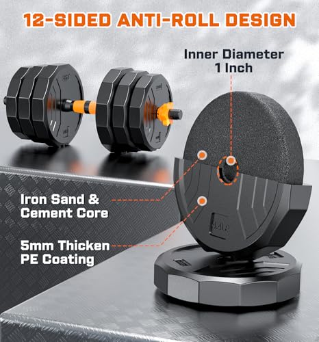 5-in-1 Adjustable Dumbbell Set, 33/44/66/88lbs Free Weights Set with Connector T956028