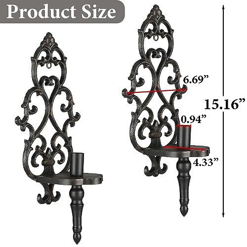 Black Antique Metal Wall Candle Sconce Holder Set of 2 F2471