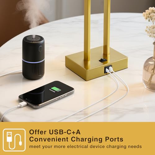 Set of 2 Nightstand Table Lamps with USB C+A, 3 Colors Changeable Z513