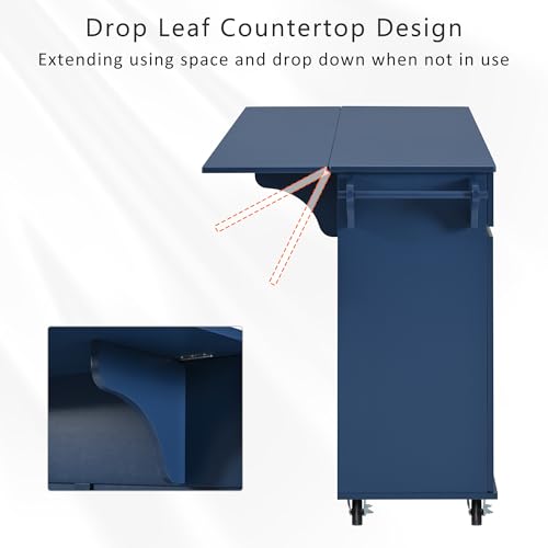 Large Kitchen Island with 2 Drop Leaf, Rolling Kitchen Cart on 5 Wheels with Power Outlet, Folding Storage Dining Table with Spice & Towel Rack, 3 Drawers Z238980