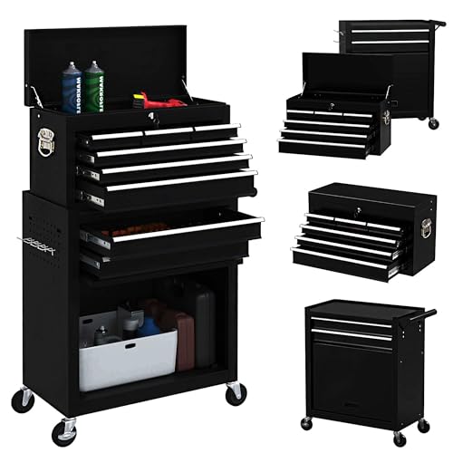 8-Drawer Rolling Metal Tool Chest with Lockable Drawer (BLACK) J7011