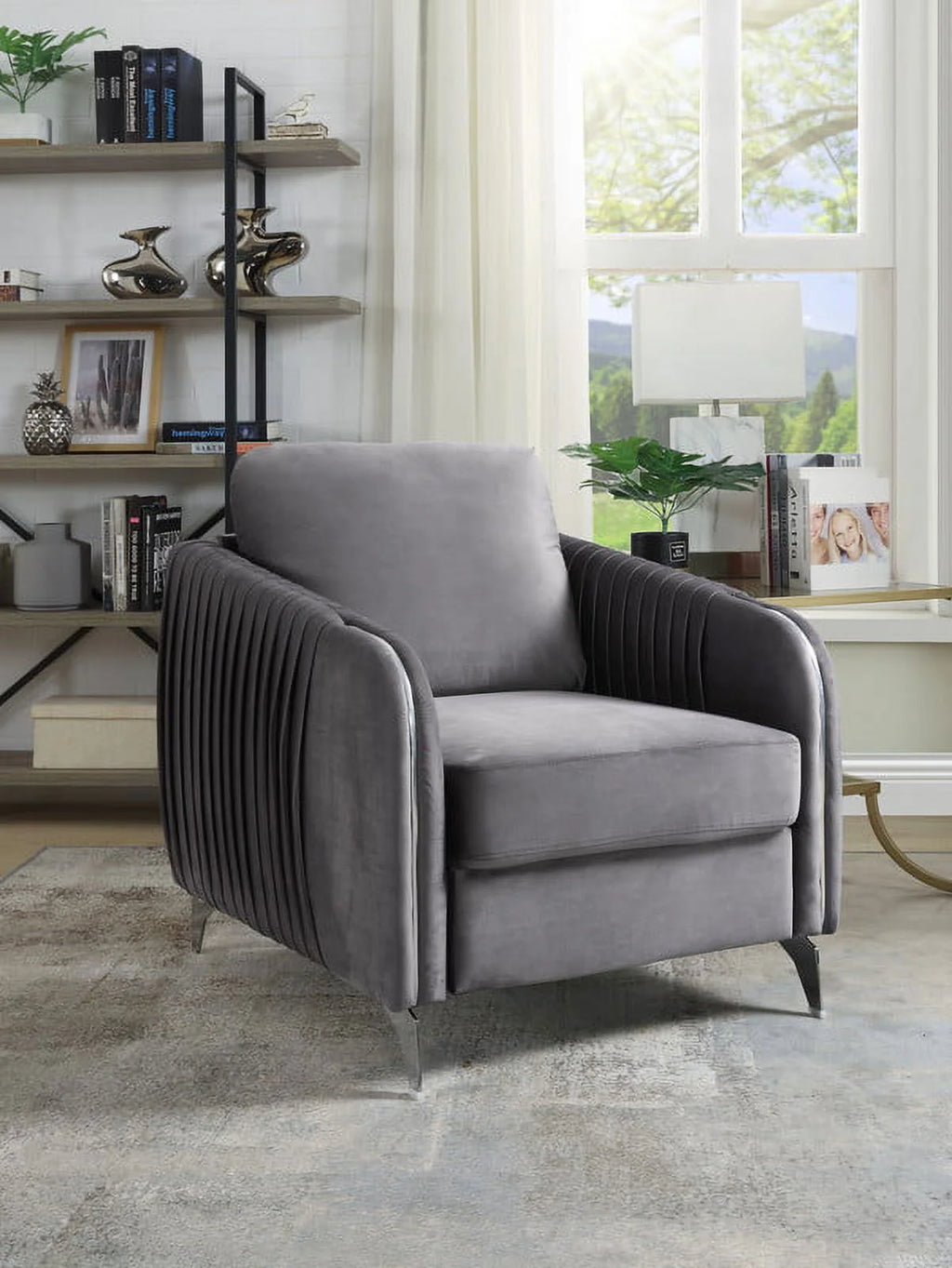 Gray Velvet Accent Arm Chair B99147